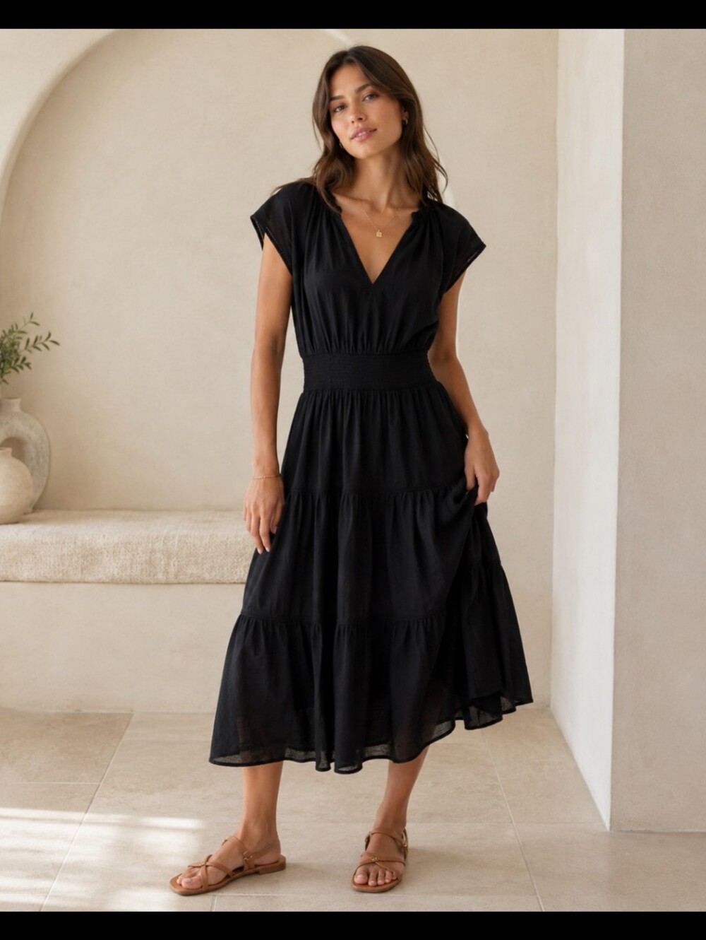 Rails Black Tiered Midi Dress